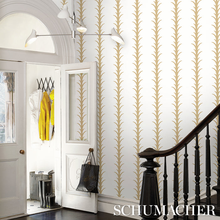 Schumacher Acanthus Stripe Gold On Ivory Wallpaper Sample 5014772