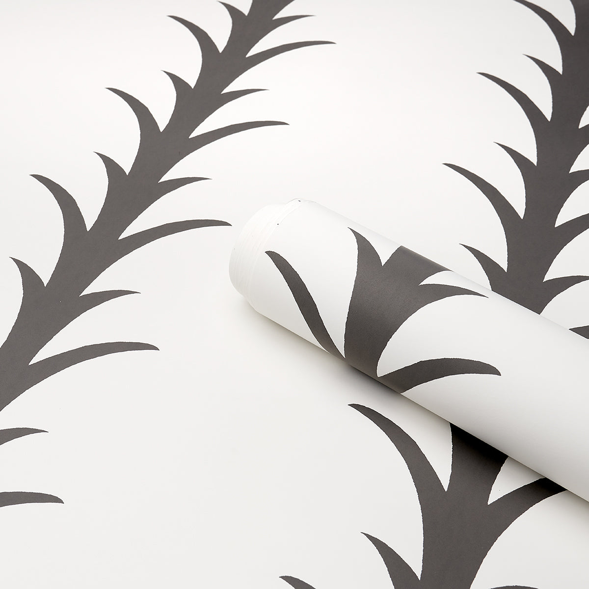 Schumacher Acanthus Stripe Carbon On Ivory Wallpaper Sample 5014773