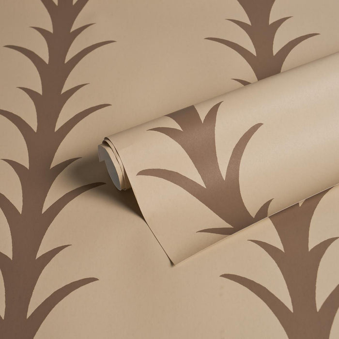 Schumacher Acanthus Stripe Brown On Beige Wallpaper 5014774