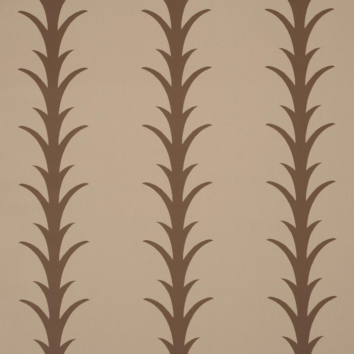 Schumacher Acanthus Stripe Brown On Beige Wallpaper Sample 5014774