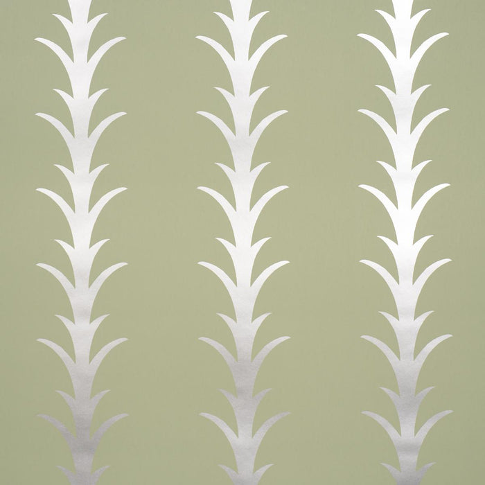 Schumacher Acanthus Stripe Metallic On Sage Wallpaper 5014776