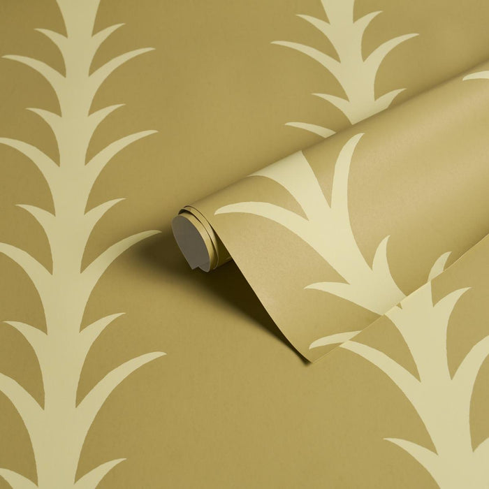 Schumacher Acanthus Stripe Anis On Chartreuse Wallpaper Sample 5014777