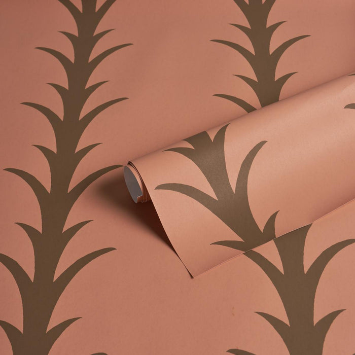 Schumacher Acanthus Stripe Brown On Rosewood Wallpaper 5014778