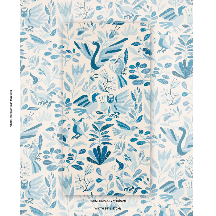 Schumacher Canopy Blue Birds Wallpaper Sample 5014830