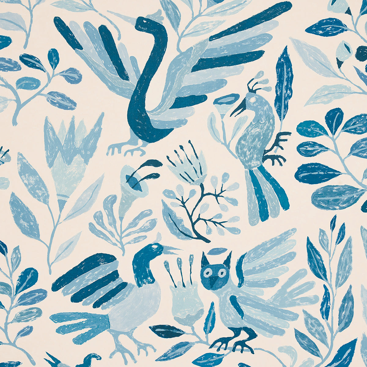 Schumacher Canopy Blue Birds Wallpaper Sample 5014830