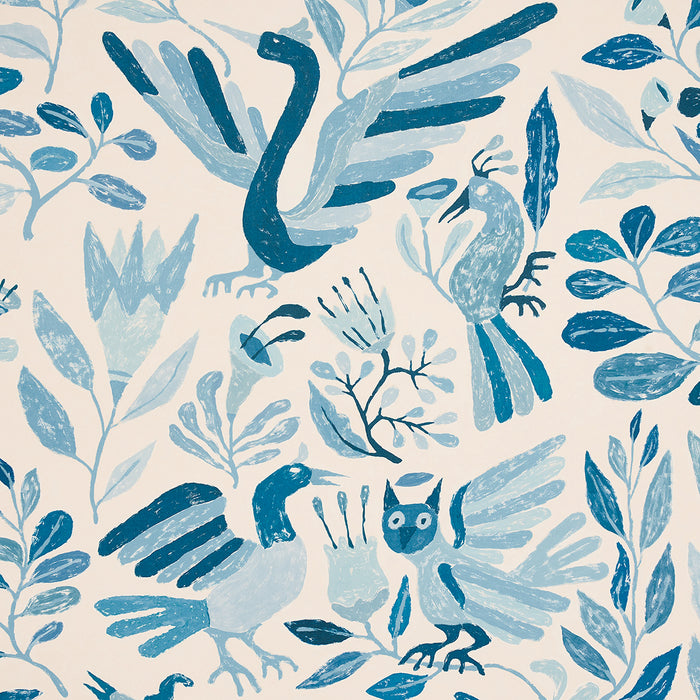 Schumacher Canopy Blue Birds Wallpaper Sample 5014830