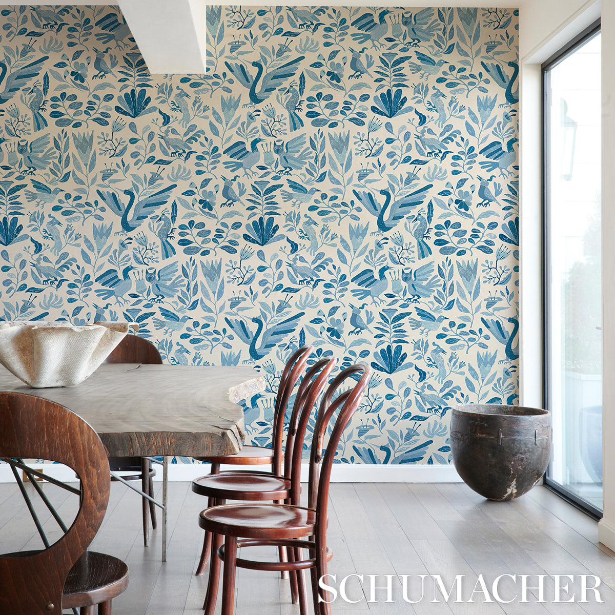 Schumacher Canopy Blue Birds Wallpaper Sample 5014830