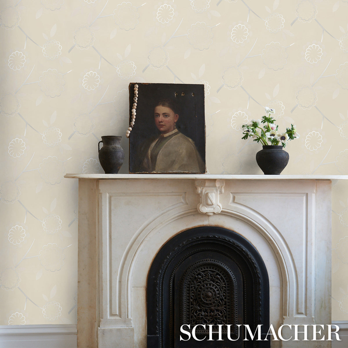 Schumacher Birdtree Silver Wallpaper Sample 5014991