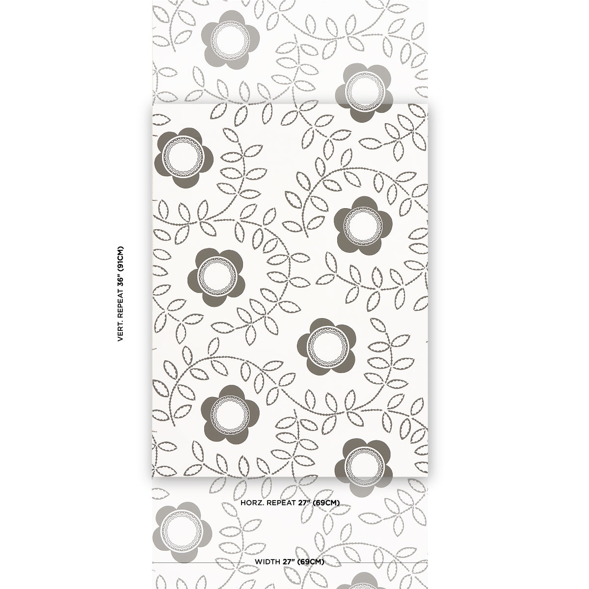 Schumacher Tudor Rose Charcoal White Wallpaper Sample 5015100