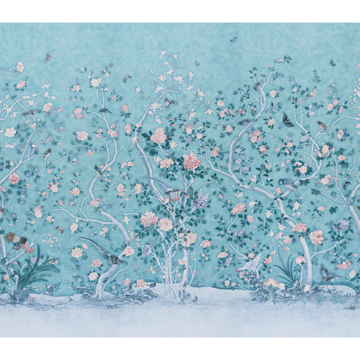 Schumacher Les Oiseaux Panel Set Blue Turquoise Wallpaper Sample 5015156
