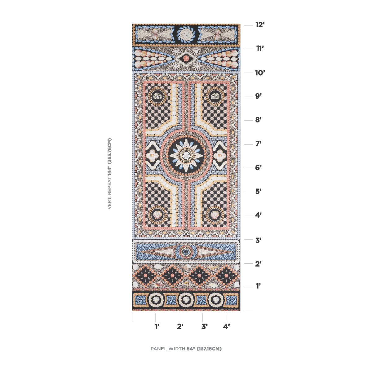 Schumacher Shell Grotto Panel A Onyx Multi Wallpaper Sample 5015160