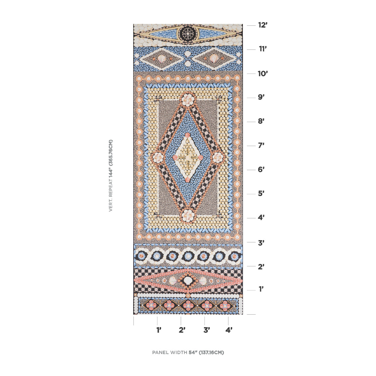 Schumacher Shell Grotto Panel B Onyx Multi Wallpaper Sample 5015162