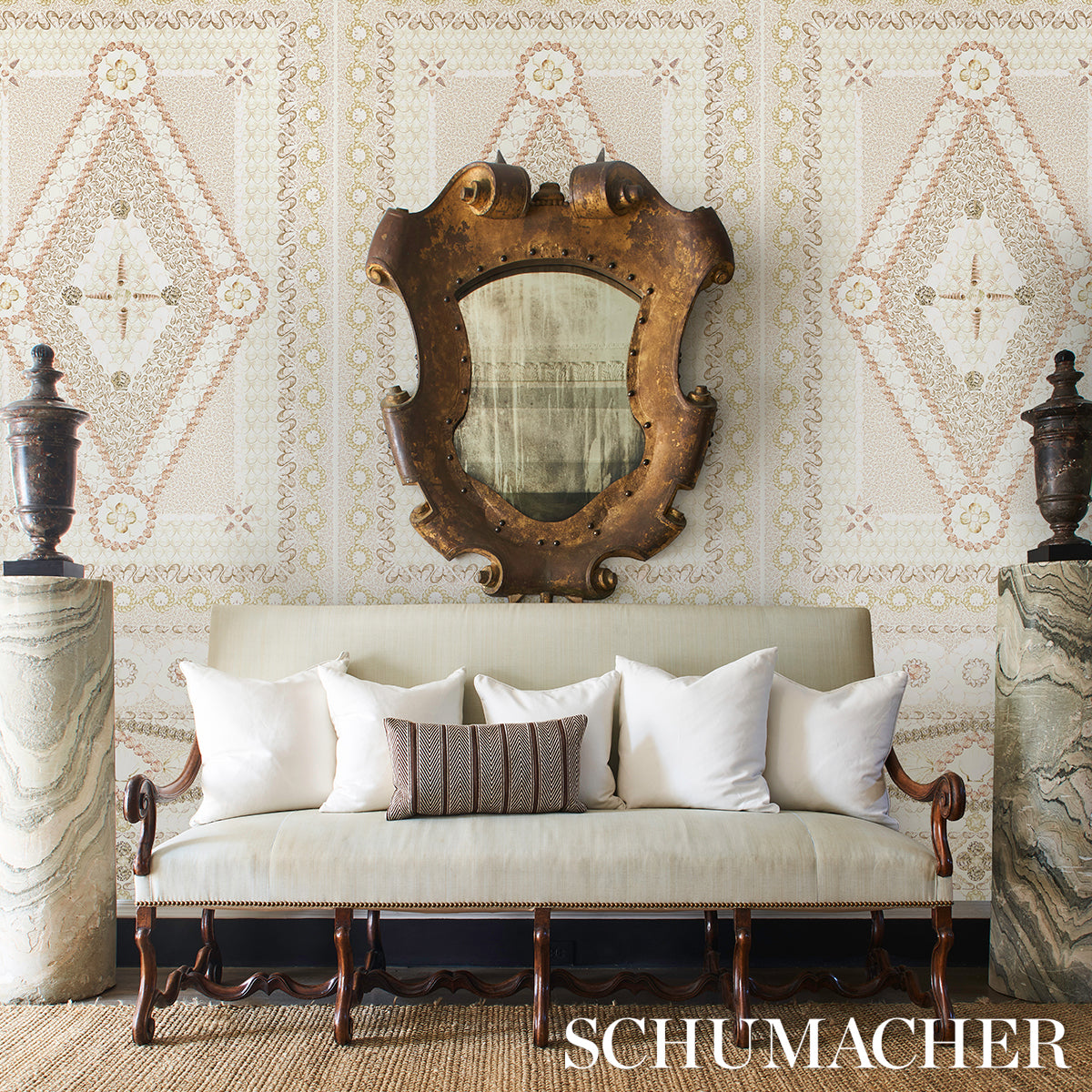 Schumacher Shell Grotto Panel B Sand Wallpaper Sample 5015163
