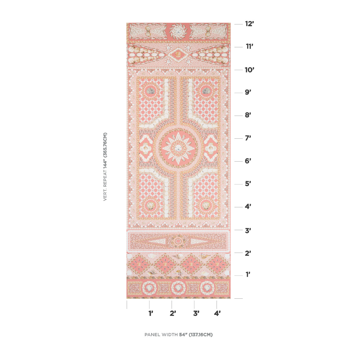 Schumacher Shell Grotto Panel A Coral Wallpaper Sample 5015166