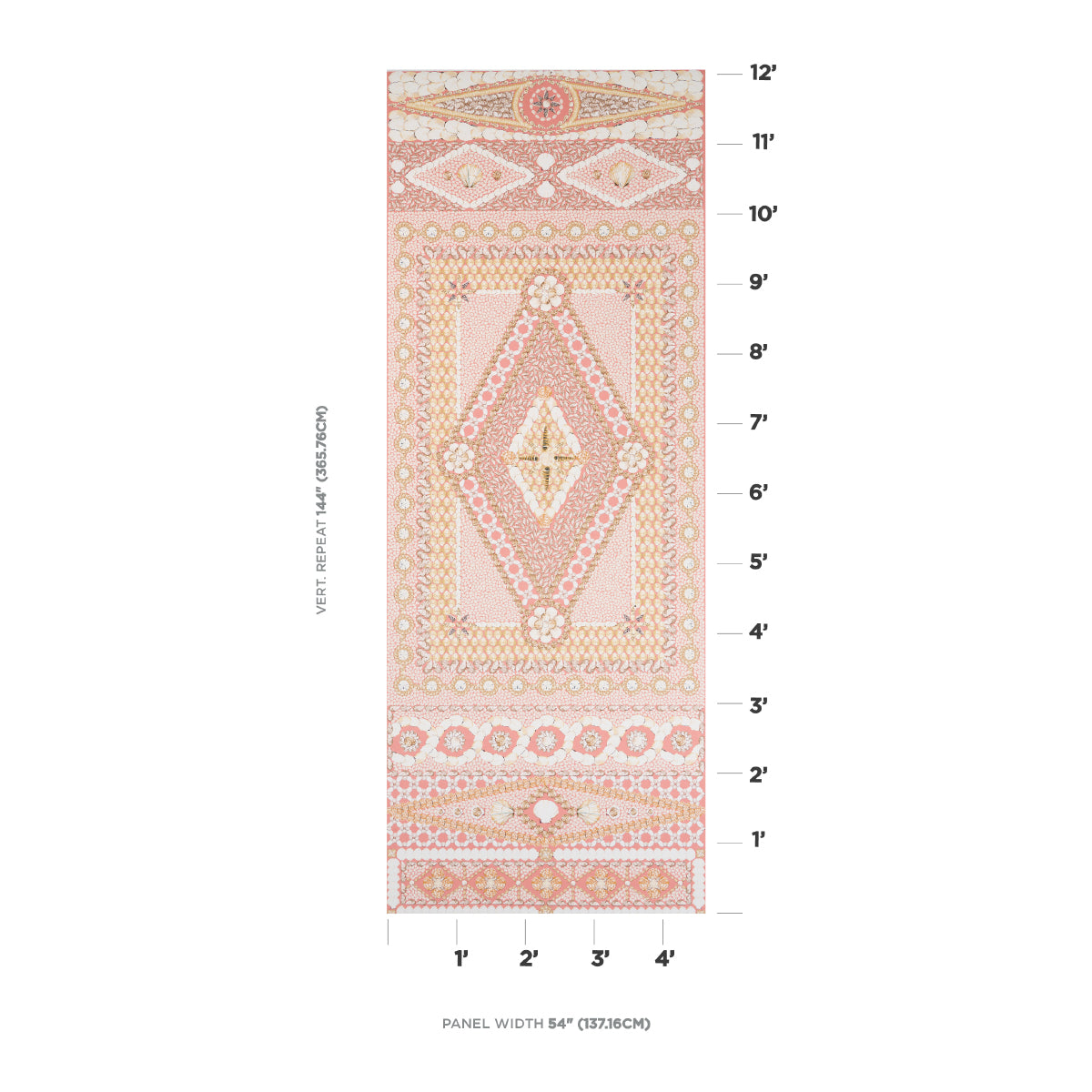 Schumacher Shell Grotto Panel B Coral Wallpaper Sample 5015167