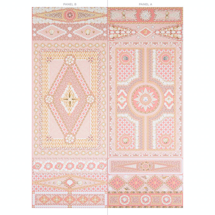Schumacher Shell Grotto Panel B Coral Wallpaper Sample 5015167