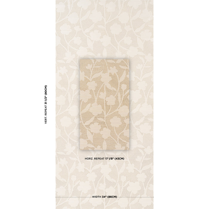 Schumacher Kantha Embroidered Flower Sisal Neutral Wallpaper Sample 5015181