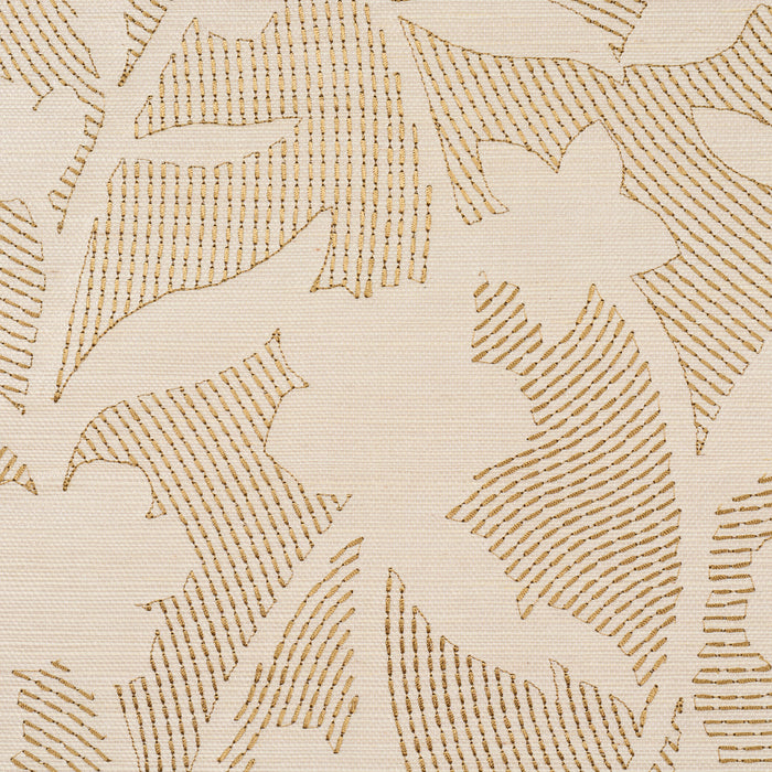 Schumacher Kantha Embroidered Flower Sisal Neutral Wallpaper Sample 5015181