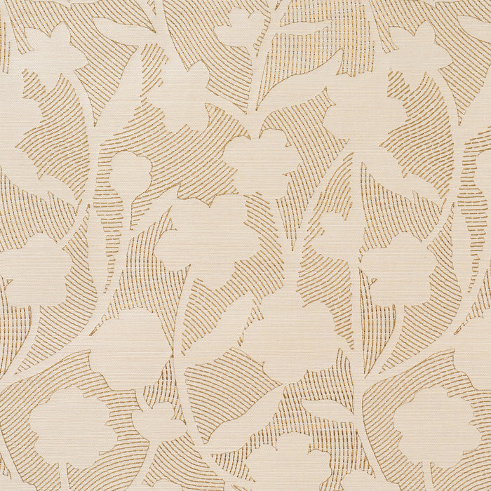 Schumacher Kantha Embroidered Flower Sisal Neutral Wallpaper Sample 5015181