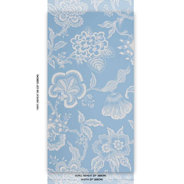 Schumacher Hothouse Flowers Silhouette Bliss Blue Wallpaper Sample 5015321