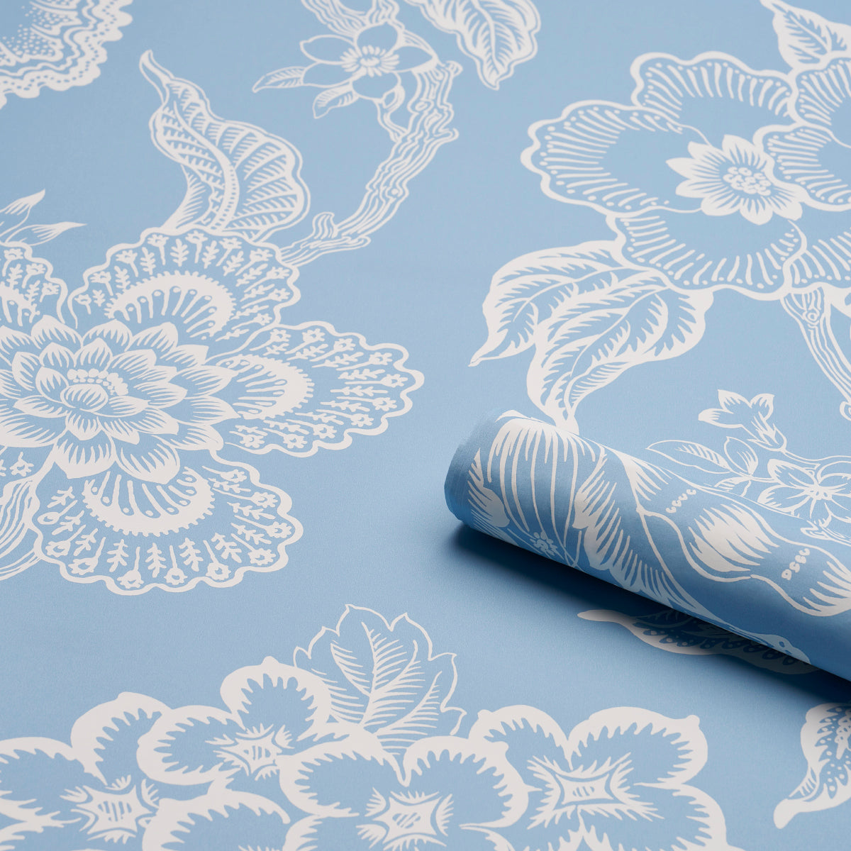 Schumacher Hothouse Flowers Silhouette Bliss Blue Wallpaper Sample 5015321