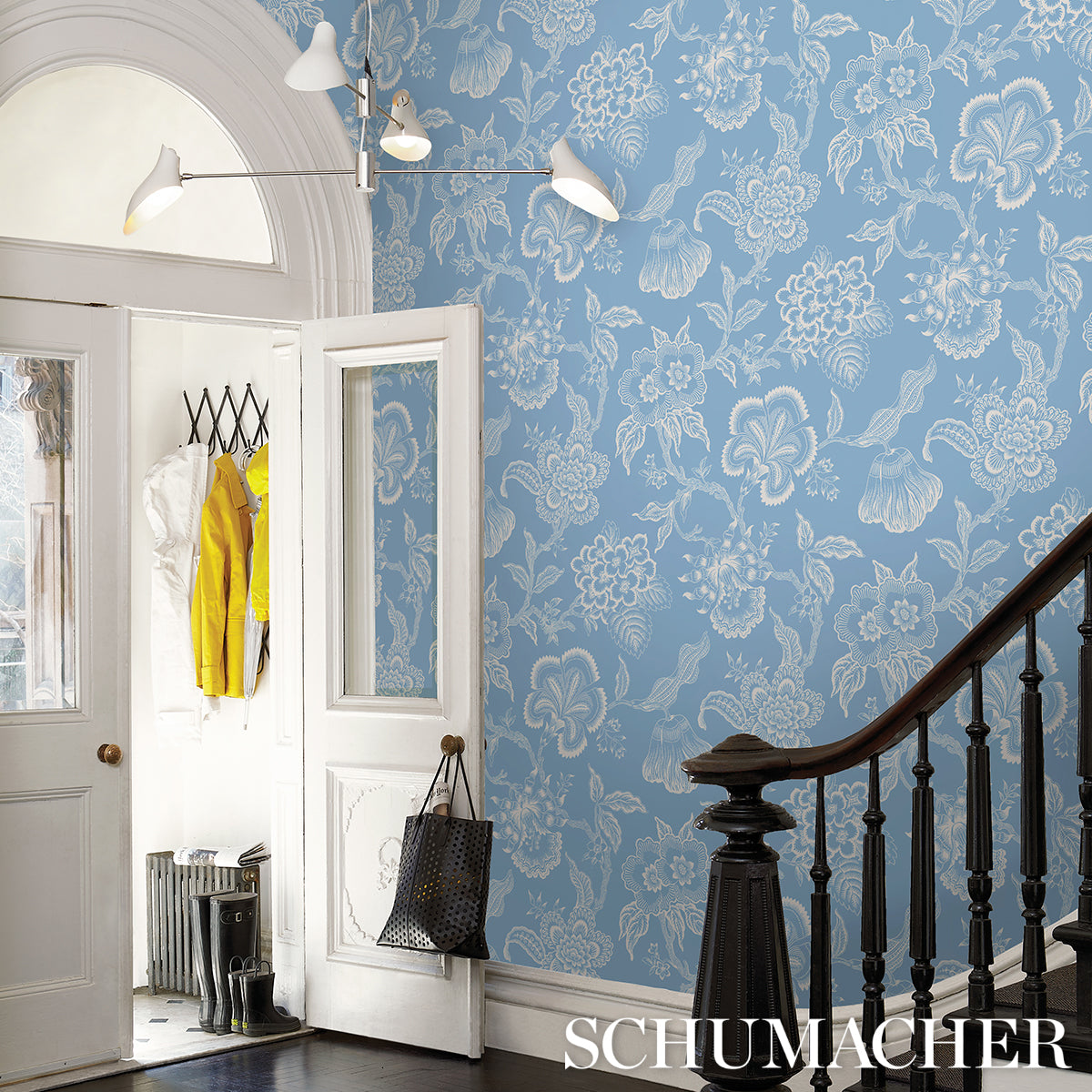 Schumacher Hothouse Flowers Silhouette Bliss Blue Wallpaper Sample 5015321