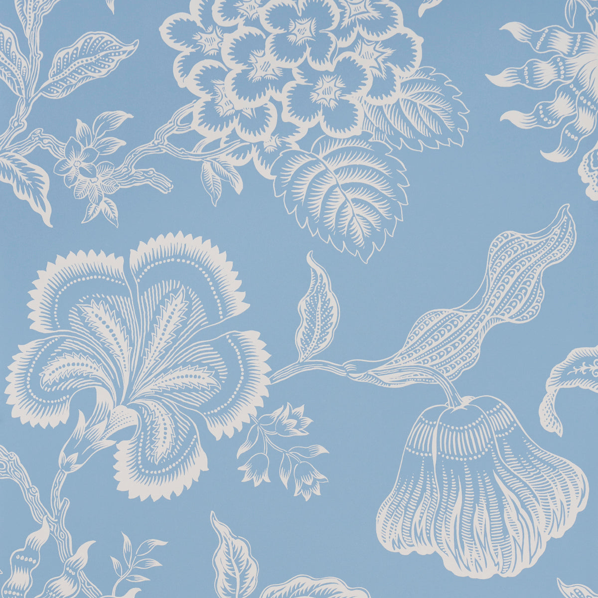 Schumacher Hothouse Flowers Silhouette Bliss Blue Wallpaper Sample 5015321