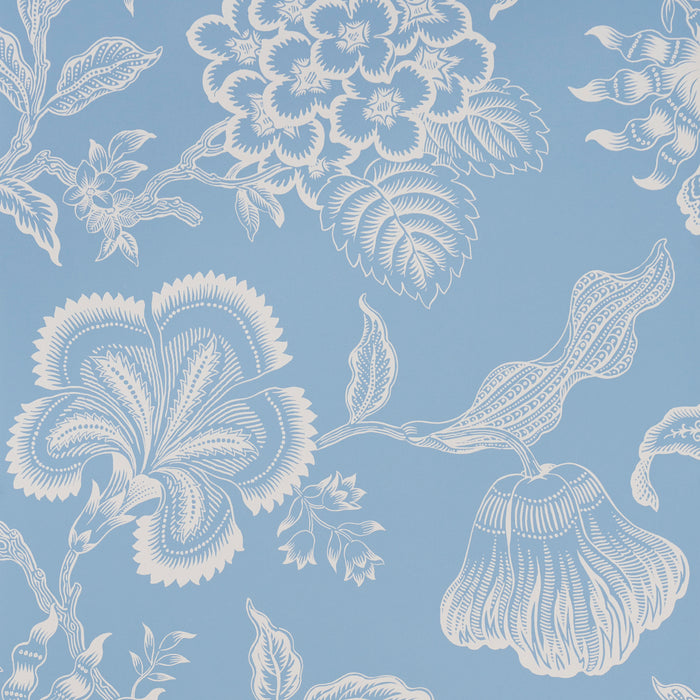 Schumacher Hothouse Flowers Silhouette Bliss Blue Wallpaper Sample 5015321