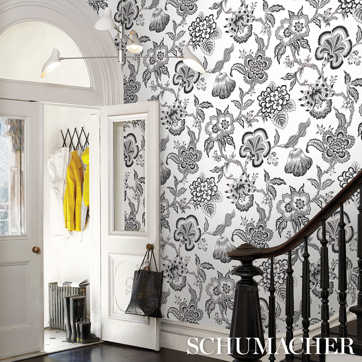 Schumacher Hothouse Flowers Silhouette Black And White Wallpaper Sample 5015323