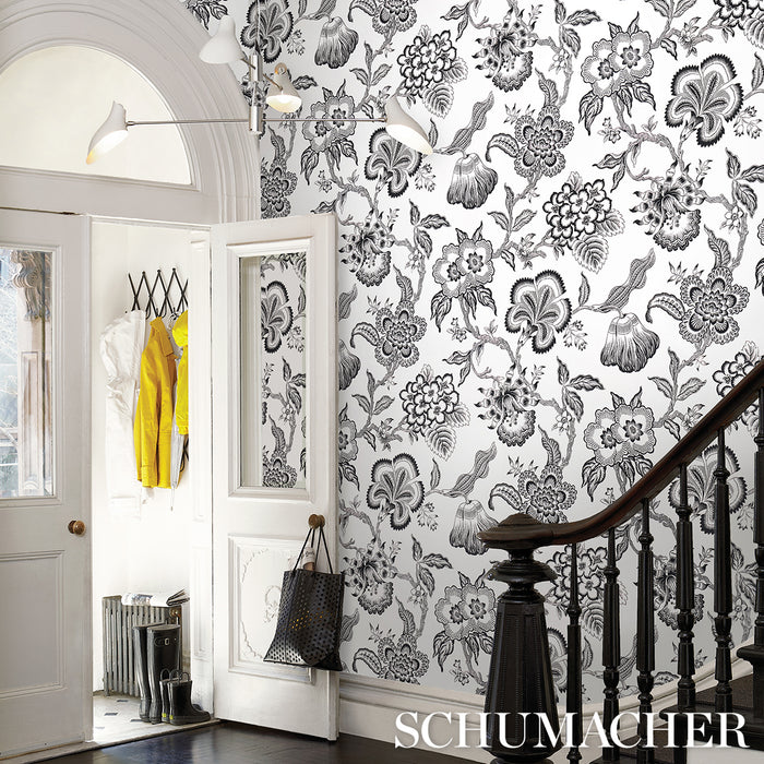 Schumacher Hothouse Flowers Silhouette Black And White Wallpaper Sample 5015323