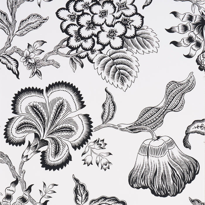 Schumacher Hothouse Flowers Silhouette Black And White Wallpaper Sample 5015323