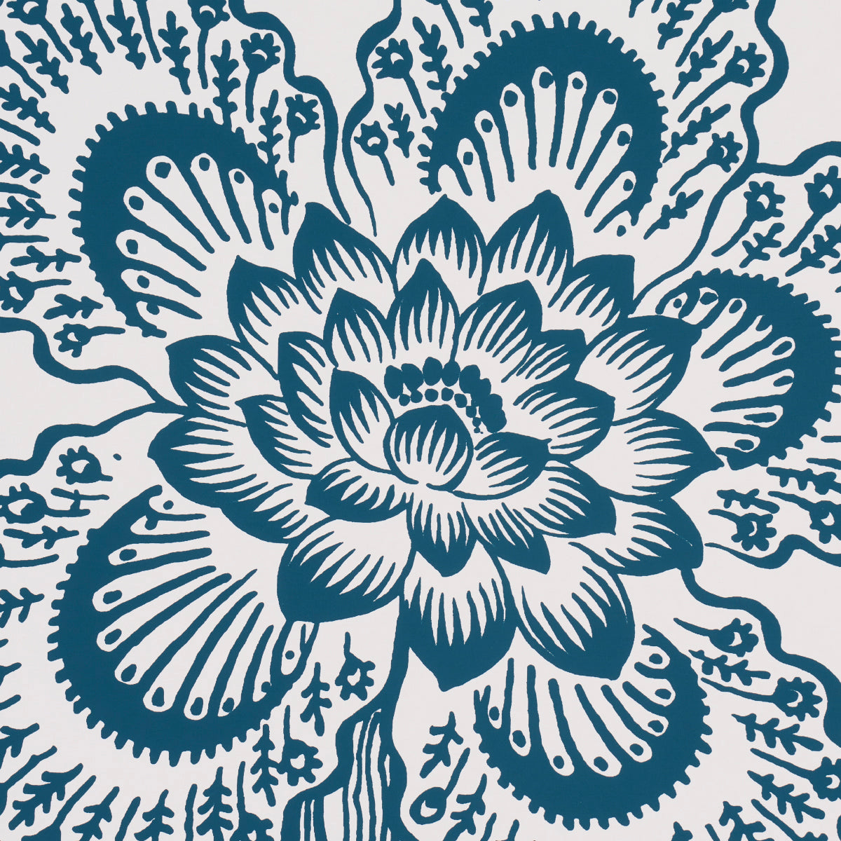 Schumacher Hothouse Flowers Silhouette Peacock On White Wallpaper Sample 5015324