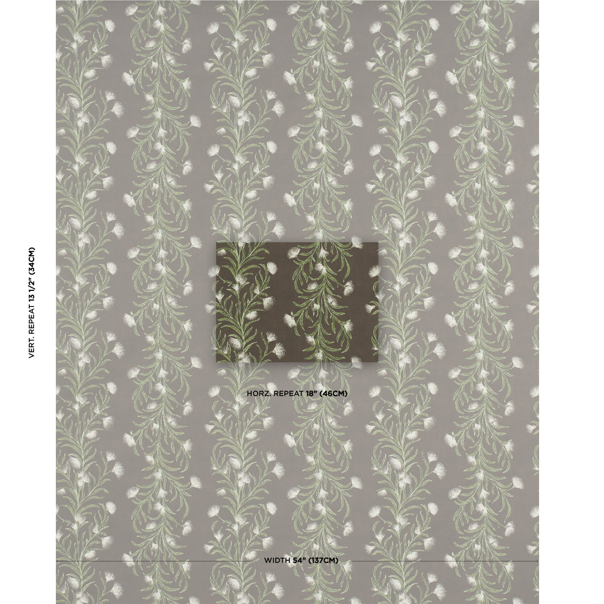 Schumacher Tasmanian Mimosa Brown &Green Wallpaper Sample 5015361