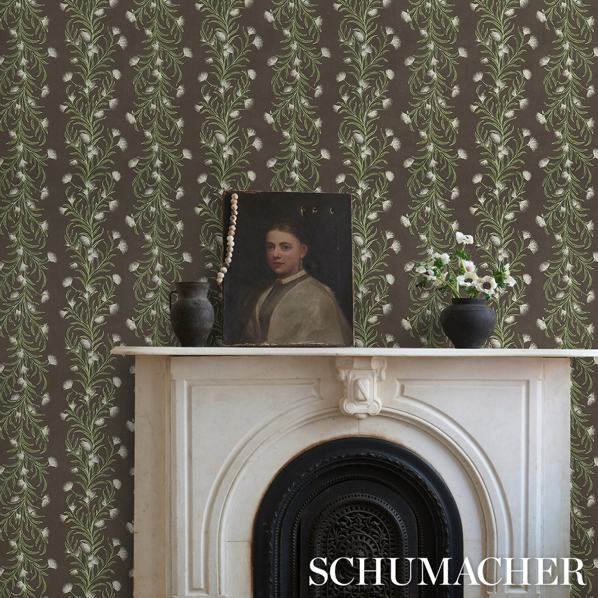 Schumacher Tasmanian Mimosa Brown &Green Wallpaper 5015361