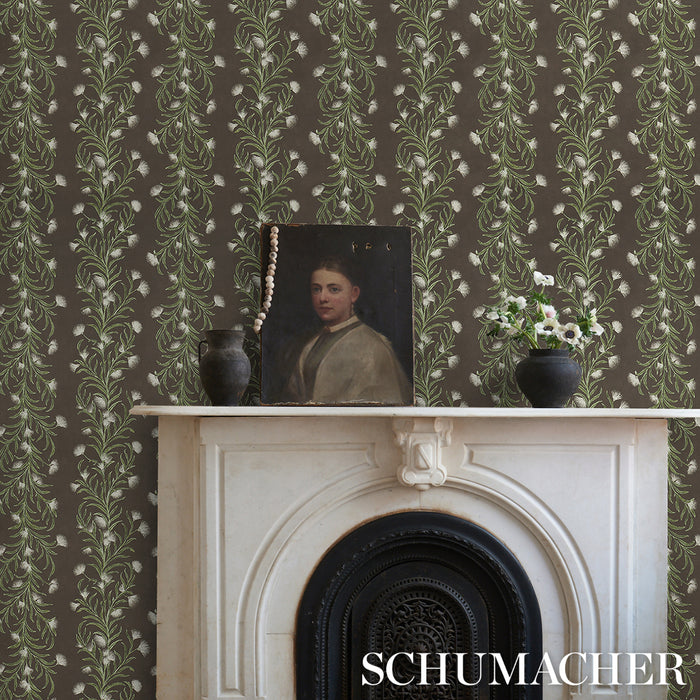 Schumacher Tasmanian Mimosa Brown &Green Wallpaper 5015361