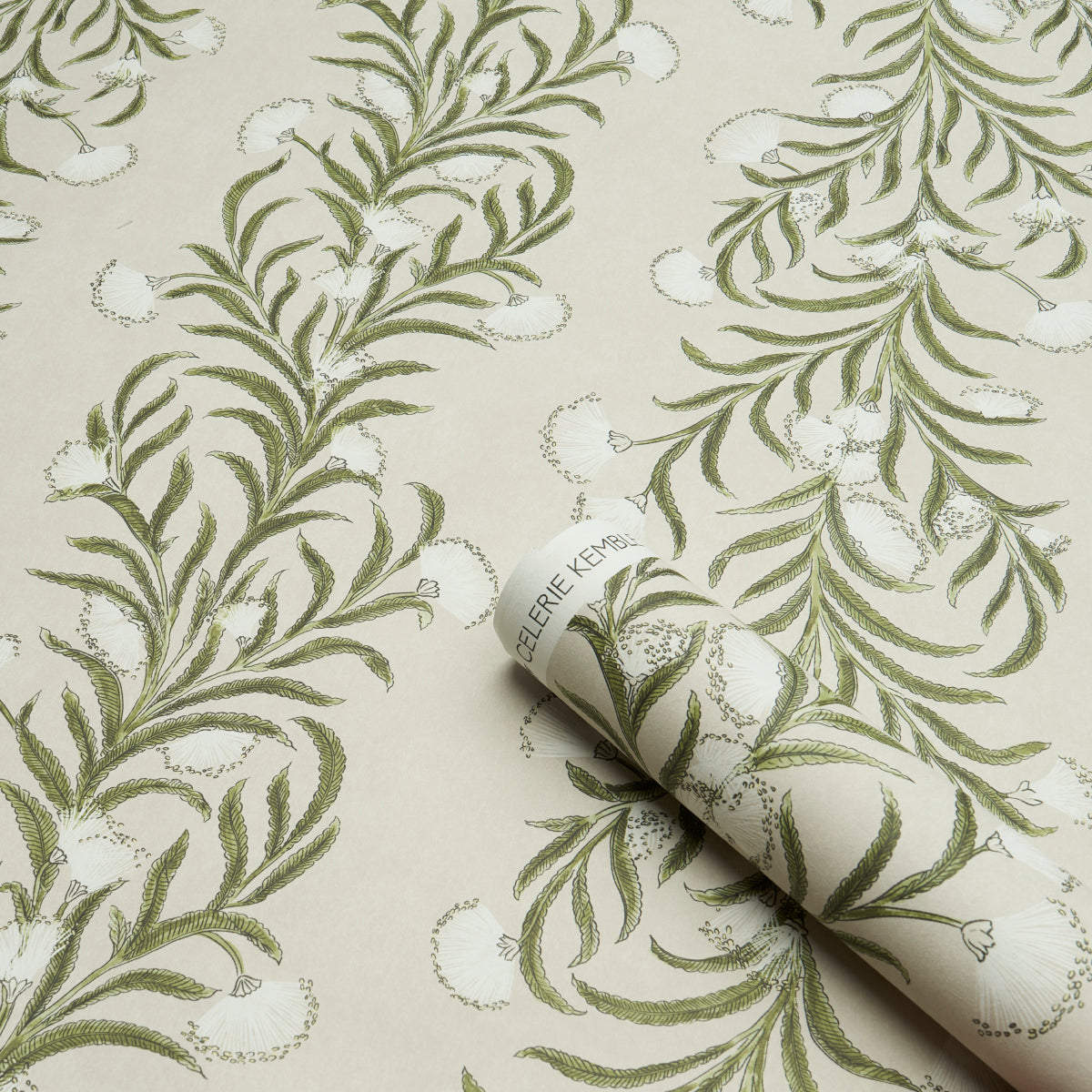 Schumacher Tasmanian Mimosa Ivory & Green Wallpaper Sample 5015362