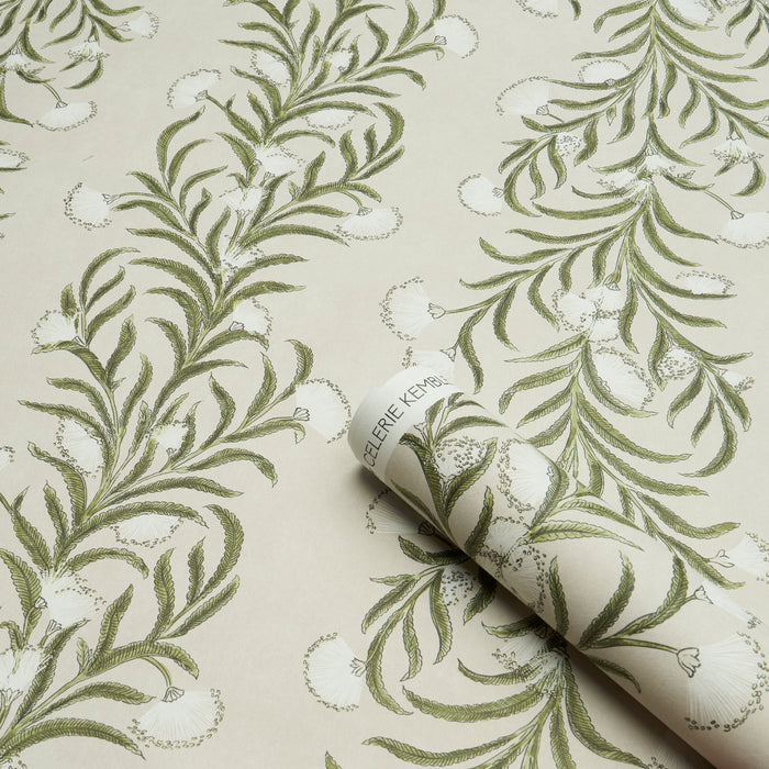 Schumacher Tasmanian Mimosa Ivory & Green Wallpaper Sample 5015362