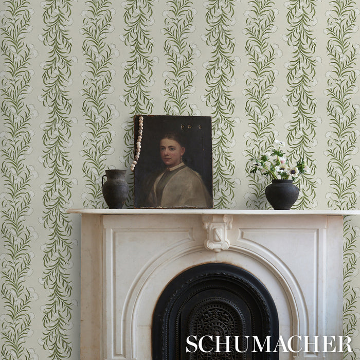 Schumacher Tasmanian Mimosa Ivory & Green Wallpaper Sample 5015362