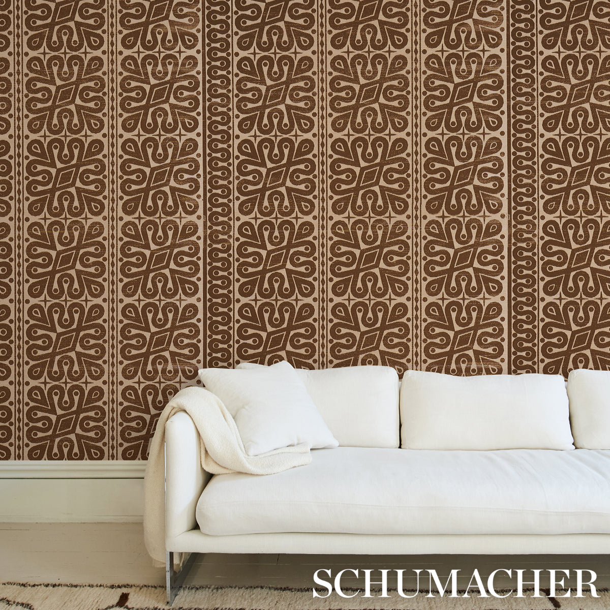 Schumacher Borneo Grasscloth Brown Wallpaper Sample 5015410