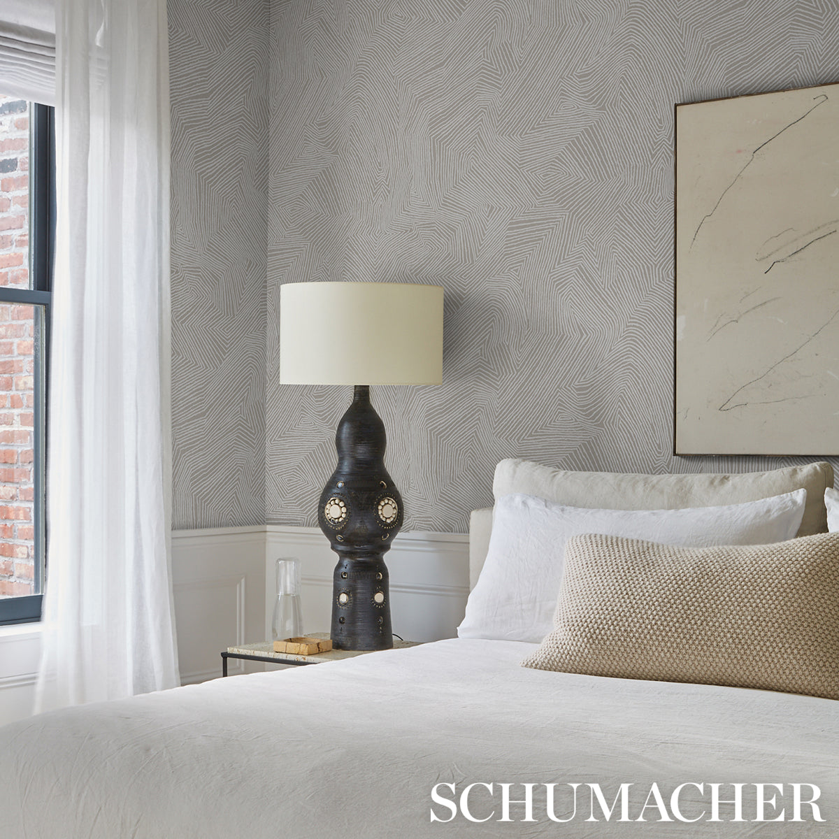Schumacher Labyrinth Grand Soft Silver Wallpaper Sample 5015432