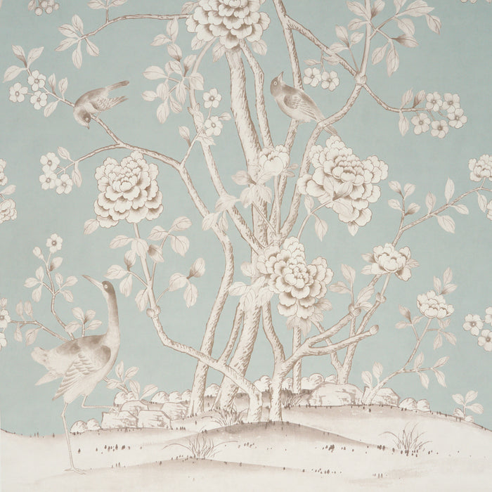 Schumacher Chinois Palais Panel Duck Egg Wallpaper Sample 5015441