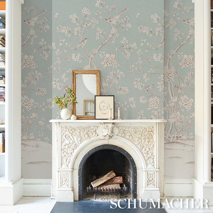 Schumacher Chinois Palais Panel Duck Egg Wallpaper Sample 5015441