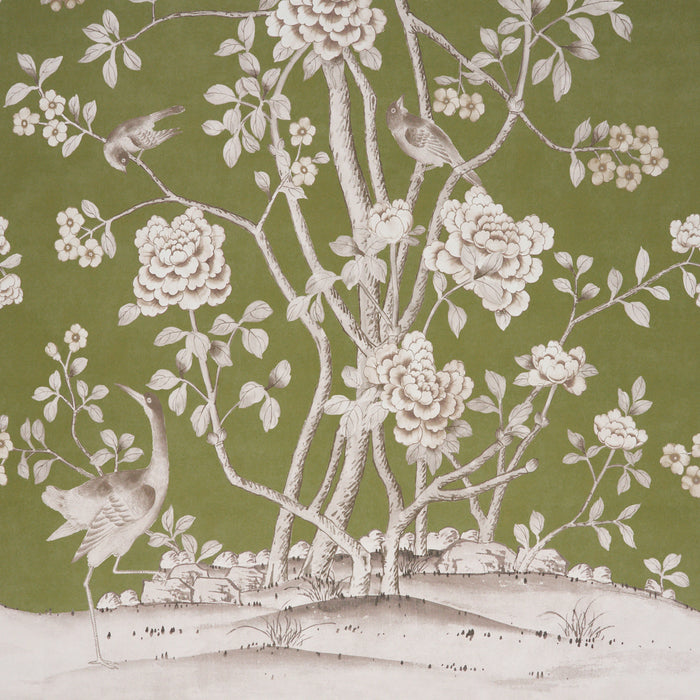 Schumacher Chinois Palais Panel Olive Wallpaper Sample 5015442