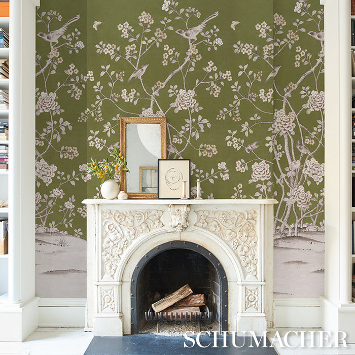Schumacher Chinois Palais Panel Olive Wallpaper 5015442
