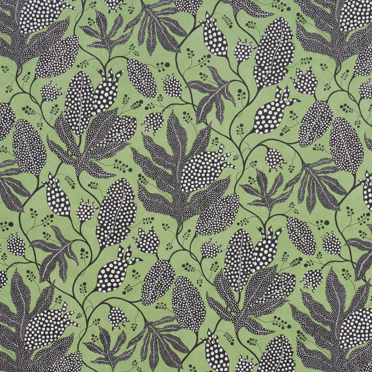 Schumacher Polka Dot Jungle Black & Green Wallpaper Sample 5015460