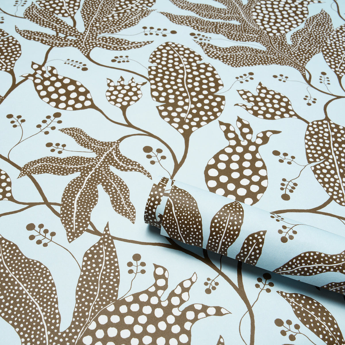 Schumacher Polka Dot Jungle Brown & Sky Wallpaper 5015461