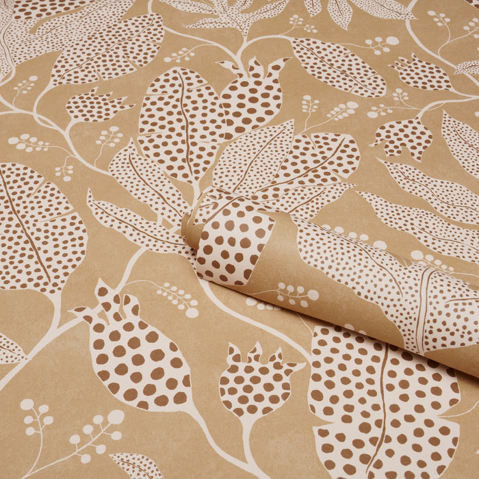 Schumacher Polka Dot Jungle Caramel Wallpaper Sample 5015464