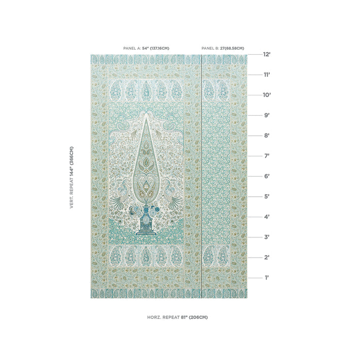 Schumacher Colmery Paisley Panel Set Peacock Wallpaper Sample 5015510