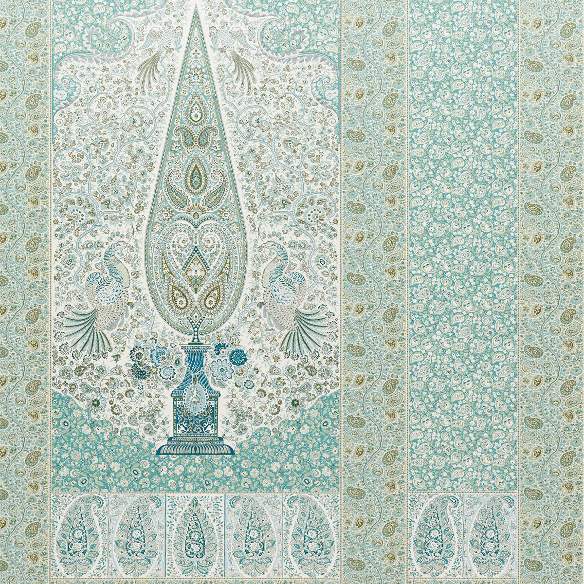 Schumacher Colmery Paisley Panel Set Peacock Wallpaper Sample 5015510