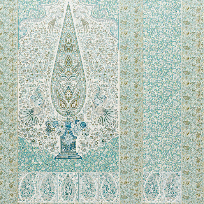 Schumacher Colmery Paisley Panel Set Peacock Wallpaper Sample 5015510
